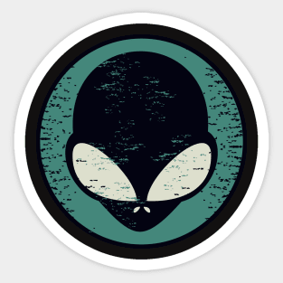 Alien Head in Black on Green Grunge Style Sticker